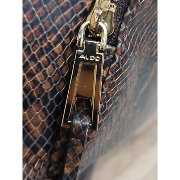 ALDO Brown & Gold Snakeskin Print Faux Leather Backpack Adjustable Straps - Picture 14 of 14